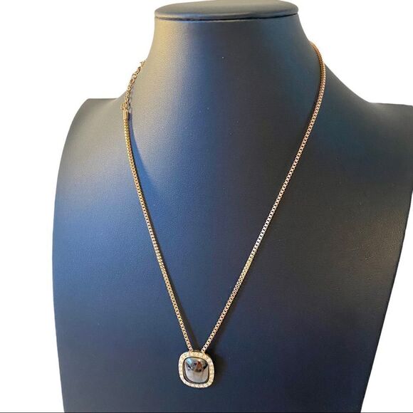 Lady Remington Brown Stone Pendant in Square setting surrounded by rhinestones. - Picture 3 of 6